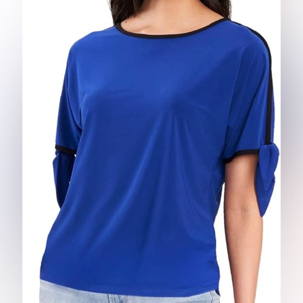 Two by Vince Camuto Ladies' Tie Sleeve Top (Goddess Blue/Black) Sz XS